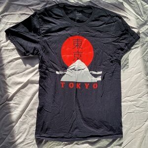 Artist Union Clothing Co. Black Tee with Red and White Tokyo Graphic